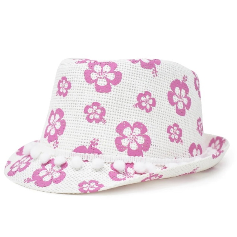 The Original Flap Happy UPF 50+ Fedora Club Hat in Wild Hibiscus Med (6-12 M)